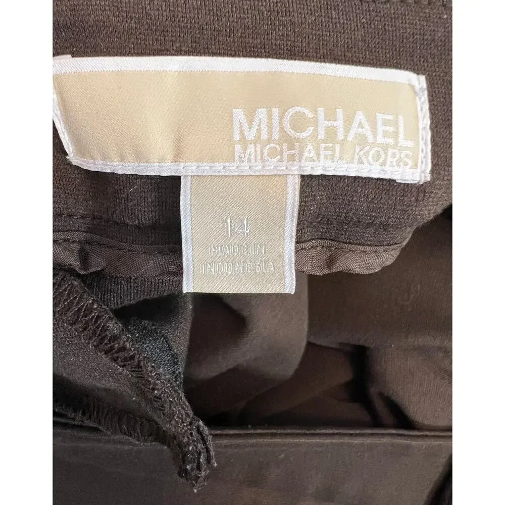 Michael Kors Pants Womens Sz 14 Brown Stretch Ponte Knit Skinny Ankle Logo